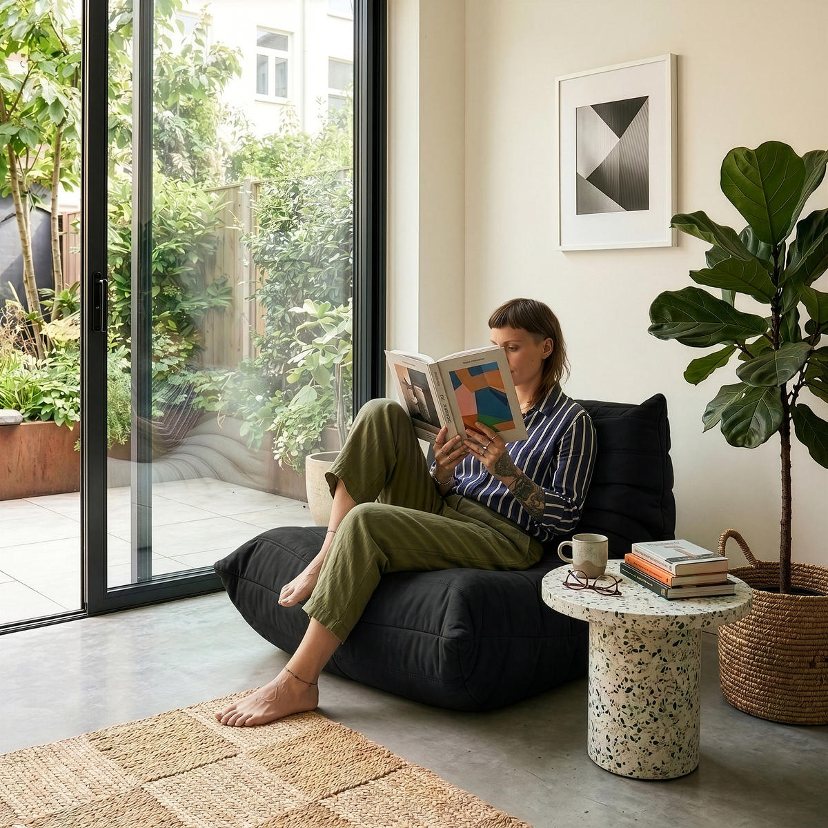 BODENSESSEL Kodsø - Schwarz, Textil (90/75/100cm) - [en.casa]