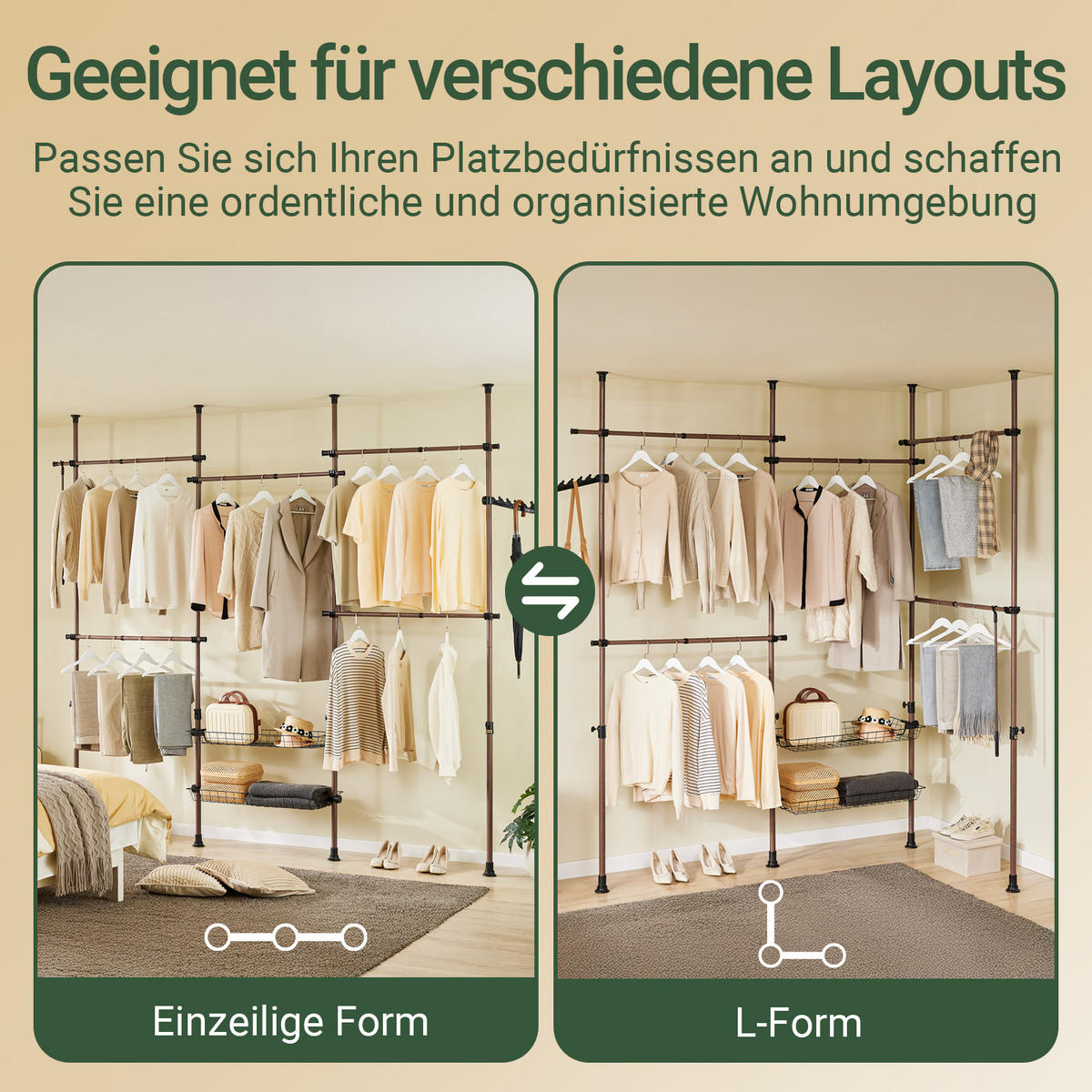 TELESKOP KLEIDERSTÄNDER Braun - Naturfarben, Kunststoff (311/285/3cm) - SoBuy