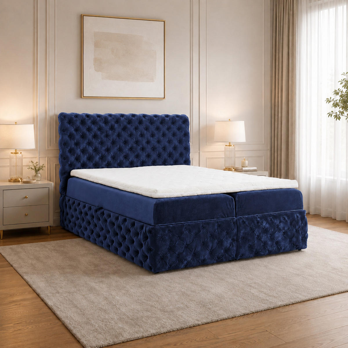 BOXBETT mit zwei Stauraum 160x200 cm in Marineblau - Blau, Textil (160/200cm) - Home Collective
