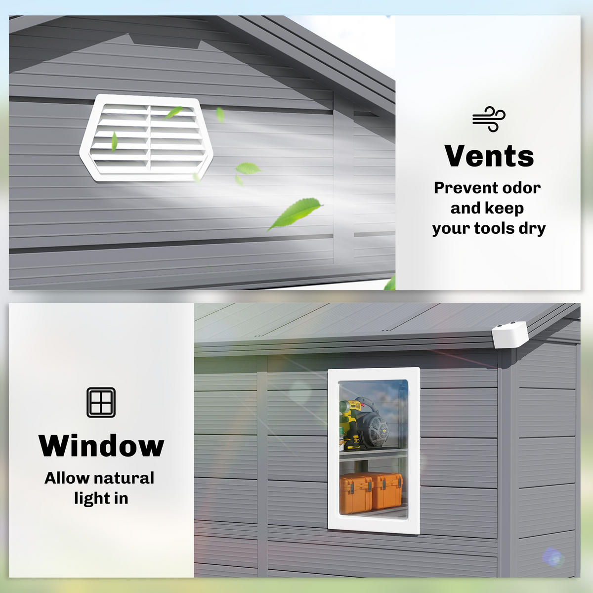 GERÄTEHAUS 4,1m³, Gartenhaus mit Pultdach, 240 x 190 x 180/228 cm, für Hinterhof - Grau, Kunststoff (190/228/240cm) - Outsunny