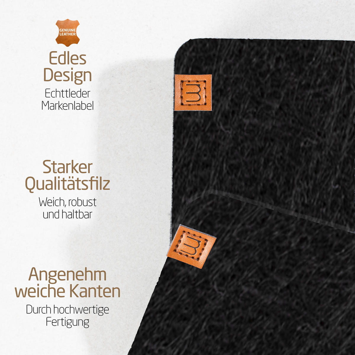 GLASUNTERSETZER mit Lederlabel 10er-Set - Schwarz, Textil (10/10cm) - Miqio Design