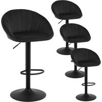 BARHOCKER 4er Set mit Rückenlehne, Samt, Schwarz - Schwarz, Textil/Metall (53/83/45cm) - Woltu