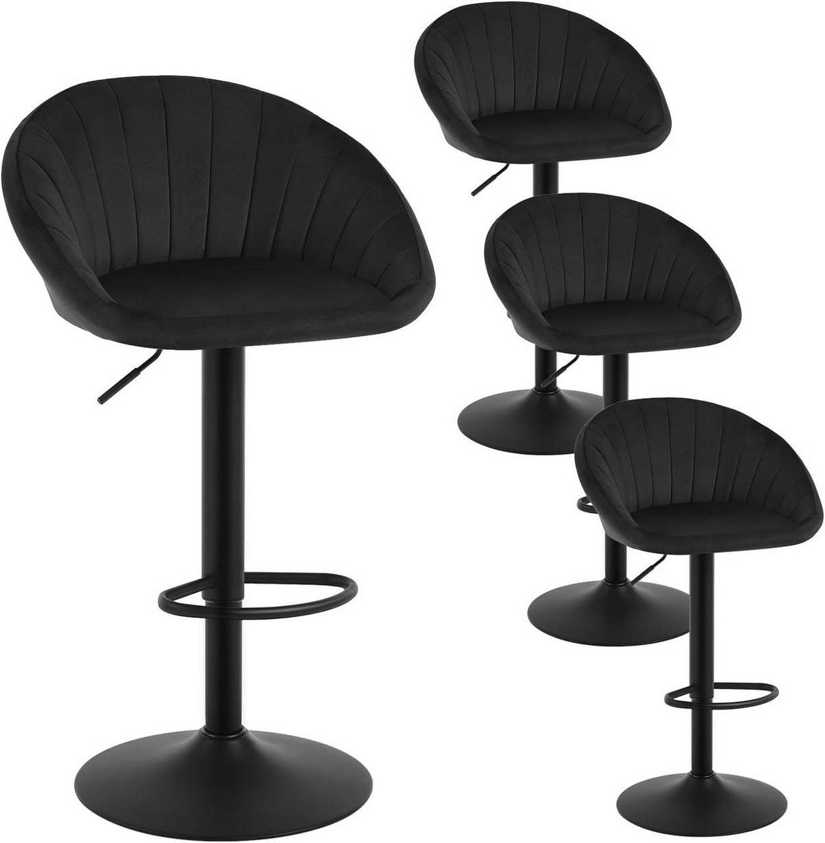 BARHOCKER 4er Set mit Rückenlehne, Samt, Schwarz - Schwarz, Textil/Metall (53/83/45cm) - Woltu