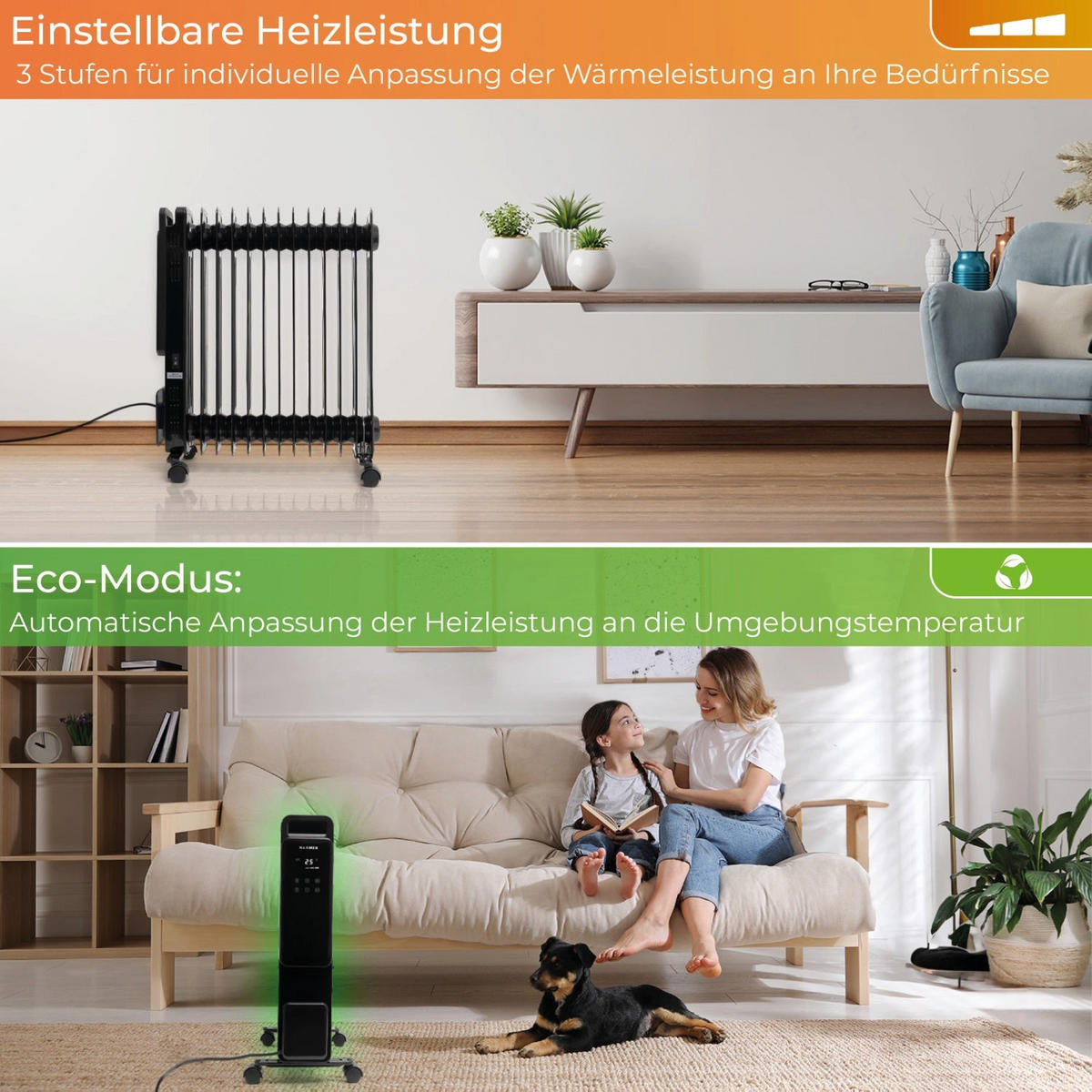 ÖLRADIATOR Schwarz Mobile Elektroheizung - Schwarz, Metall (25/63/52cm) - KLAMER