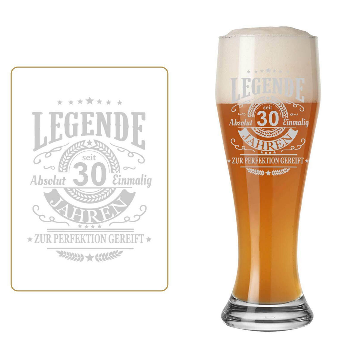 WEIZENBIERGLAS MIT GRAVUR Legende seit 30 Jahren transparent 0,5 l - Transparent, Glas (0.5L) - LUXENTU