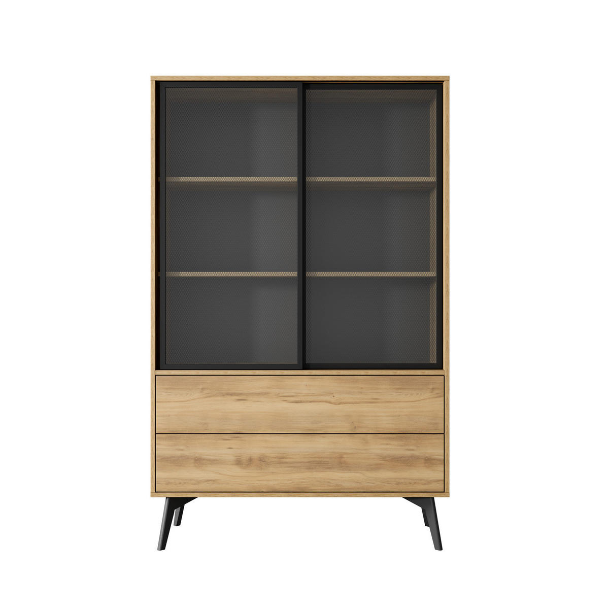 VITRINE MOTTI WSZ100 100 cm (Barock Eiche, Glastüren, Push to Open, Schwarze Details) - Eichefarben/Schwarz, Glas/Holz (100/165/39cm) - Ravio