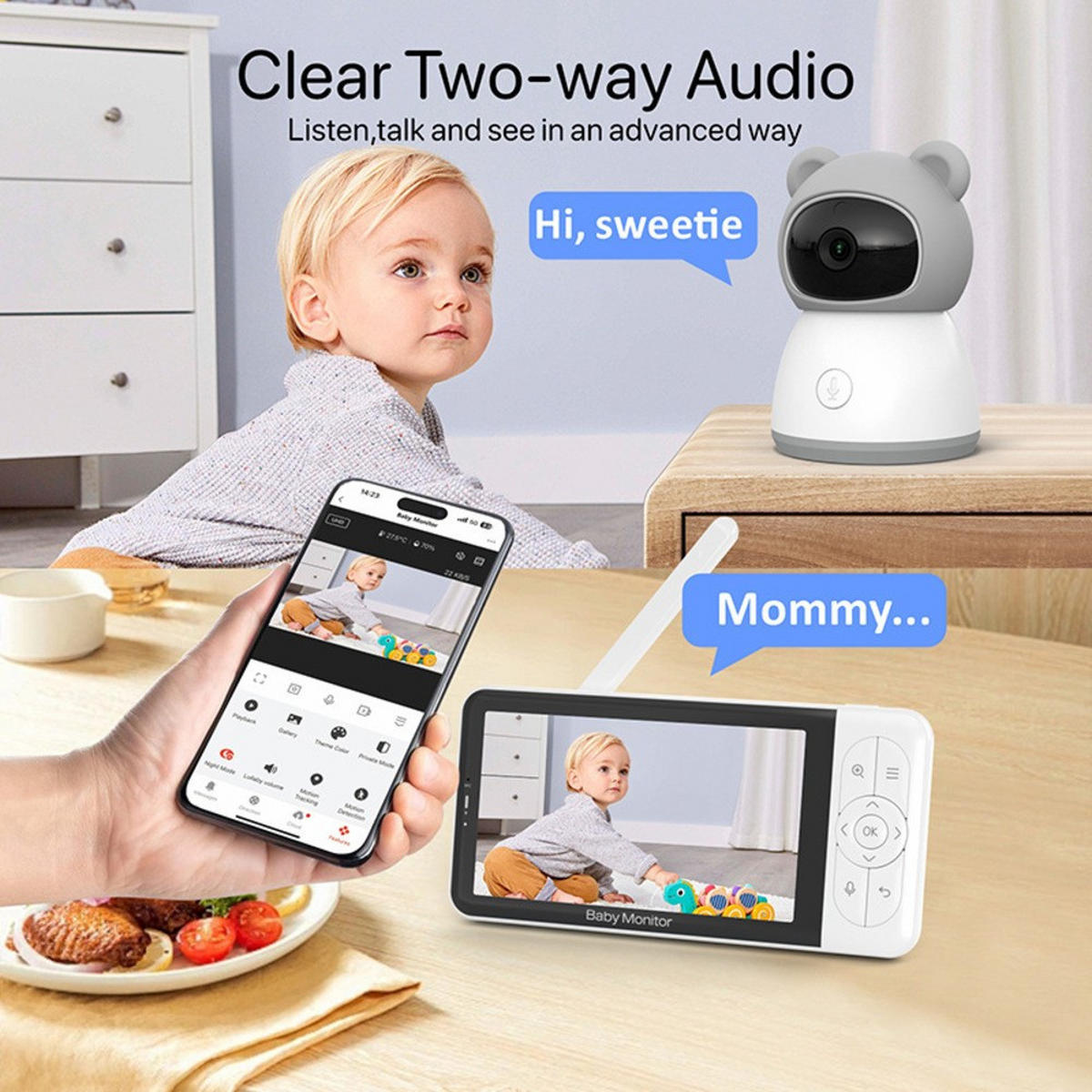 BABYPHONE, EU-Stecker, 2-Megapixel-Auflösung - Weiß, Kunststoff - Authentics