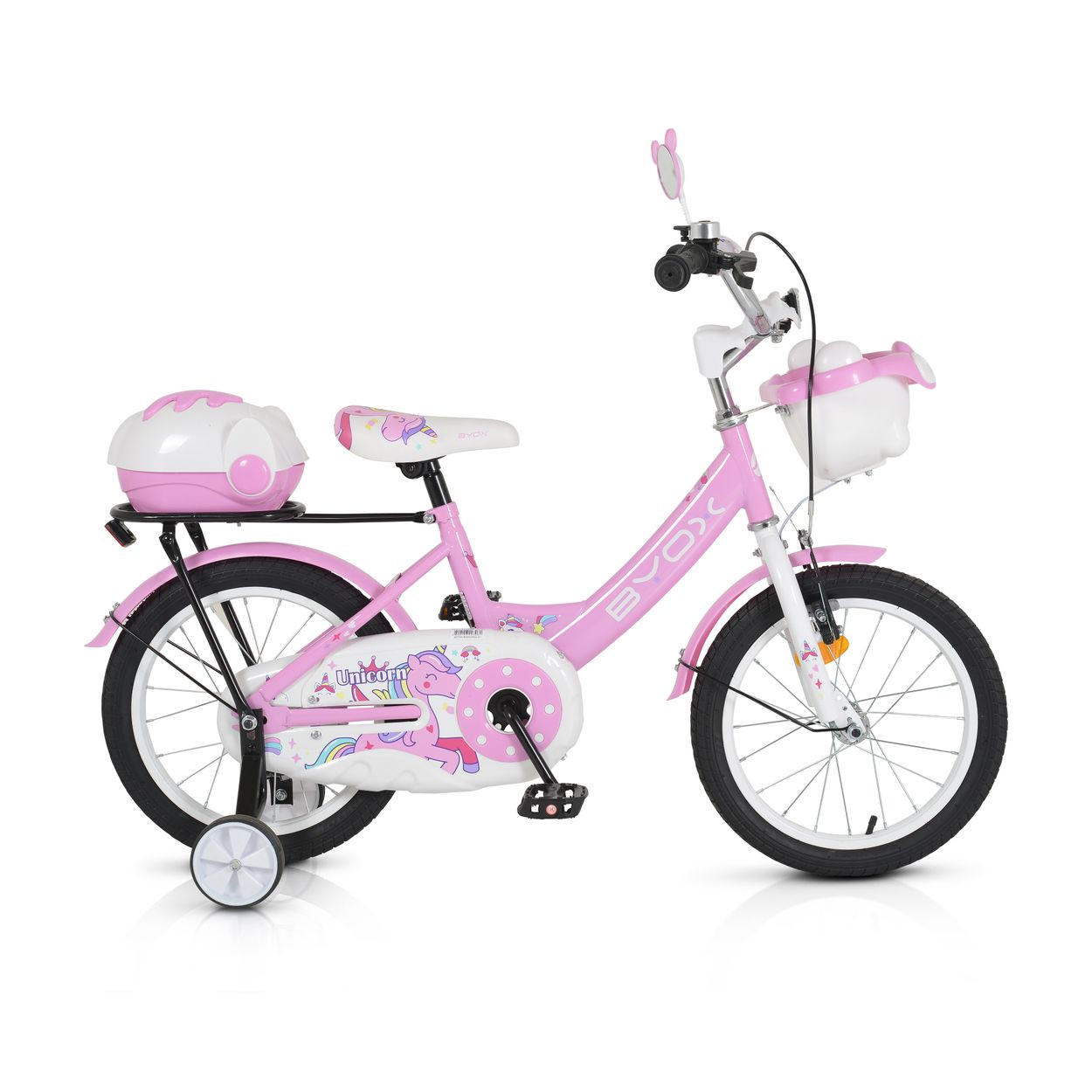 KINDERFAHRRAD 16 Zoll 1602 rosa Stützräder, höhenverstellbar, Klingel, Körbe - Rosa, Metall (79cm)
