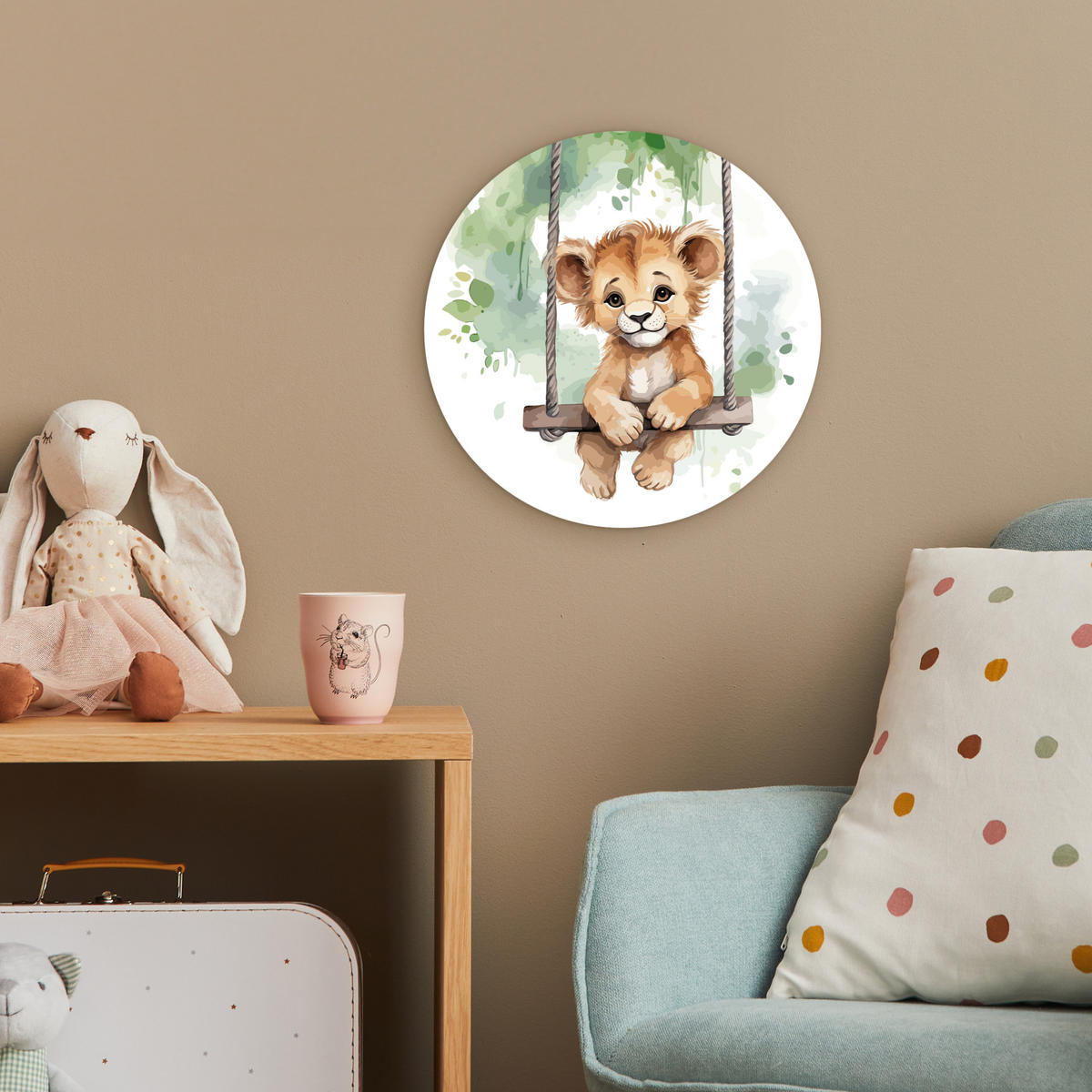 WANDBILD Löwe - Tier - Kinder - Dschungel 30x30 cm - Hellbraun, Kunststoff (30/30cm) - MuchoWow