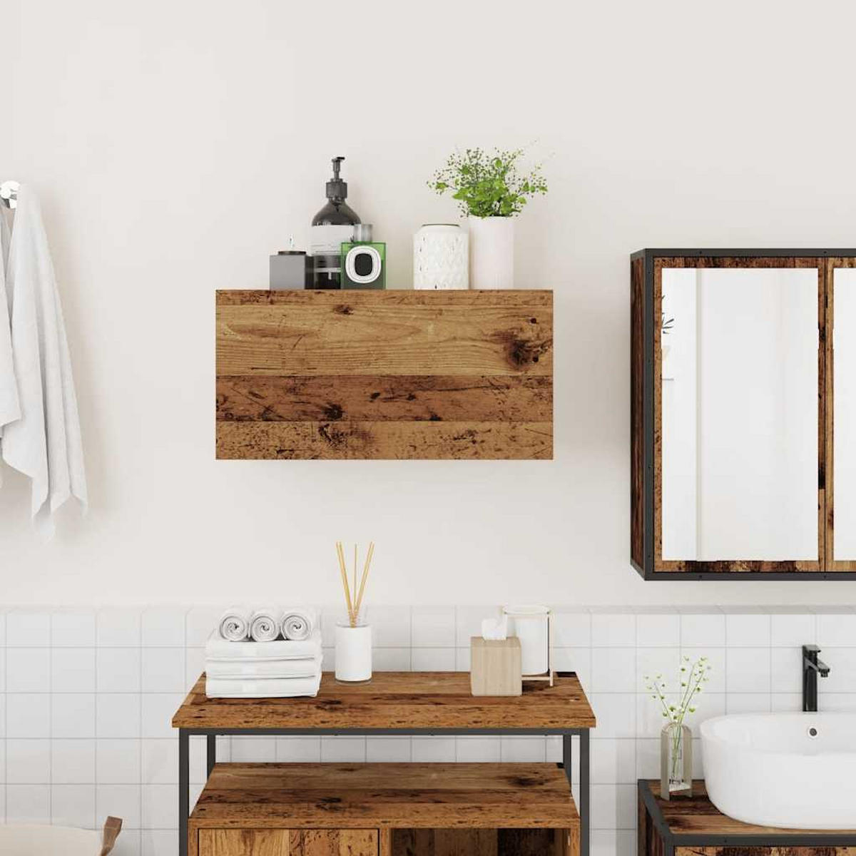 BAD-WANDSCHRANK Altholz-Optik 60/25/30 Cm Holzwerkstoff - Dunkelbraun, Holzwerkstoff (25/30/60cm) - vidaXL