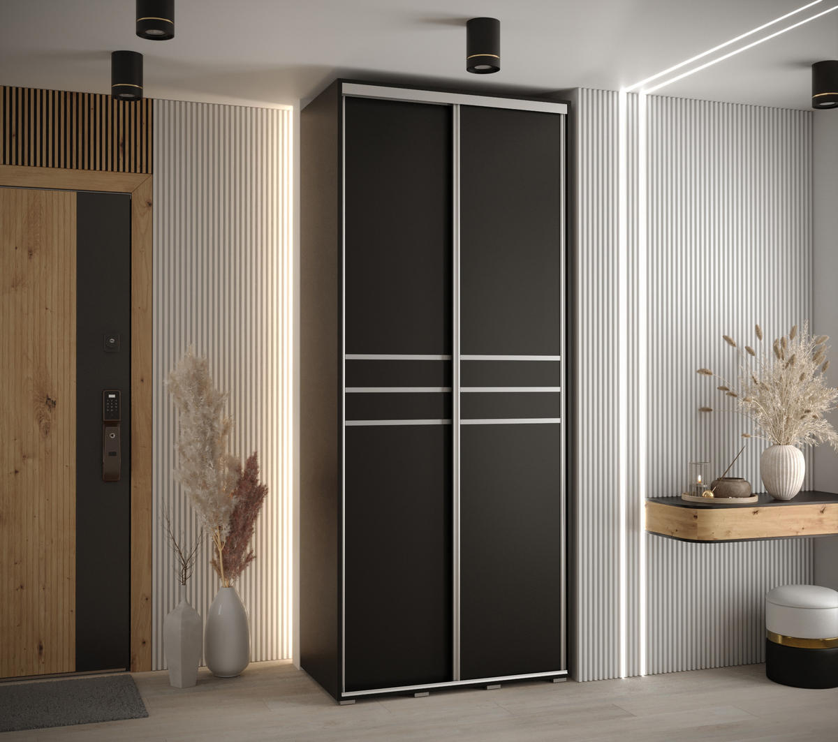 SCHWEBETÜRENSCHRANK 235,2/120/60 2-türig - Silberfarben/Schwarz, Holz/Metall (120/235/60cm) - Abiks Möbel