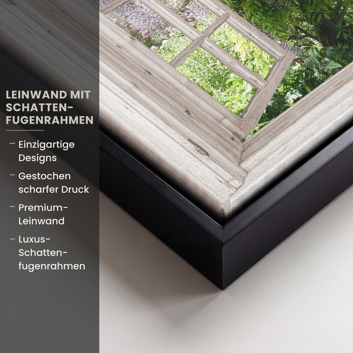 LEINWAND Bilder mit Rahmen - Blauer Regen - Blumen - Aussicht - Baum - Frühling - 30x20 - Grün, Textil (30/20cm) - MuchoWow
