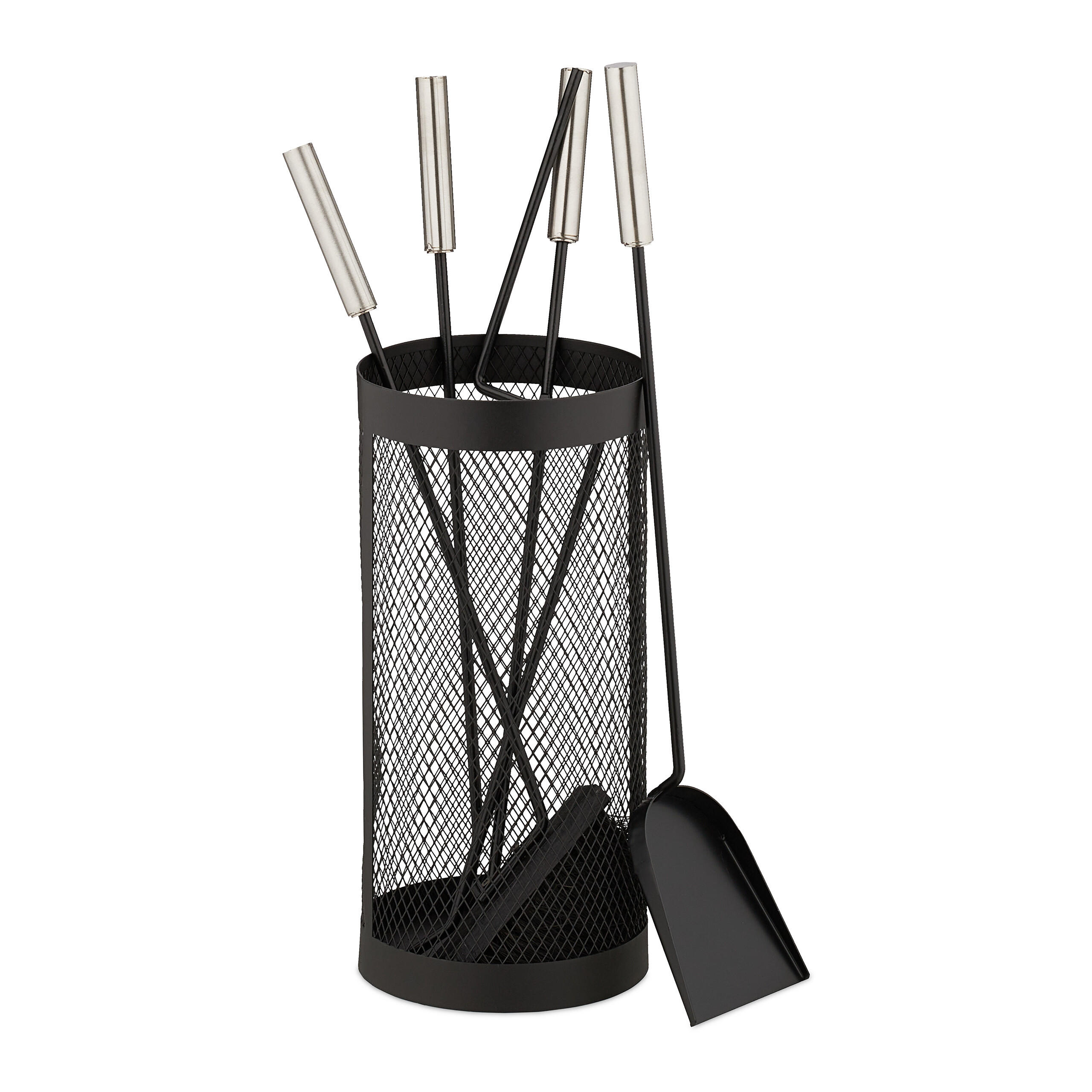 5-TLG.KAMINBESTECK-SET - Schwarz, Metall (30/56/30cm) - Relaxdays