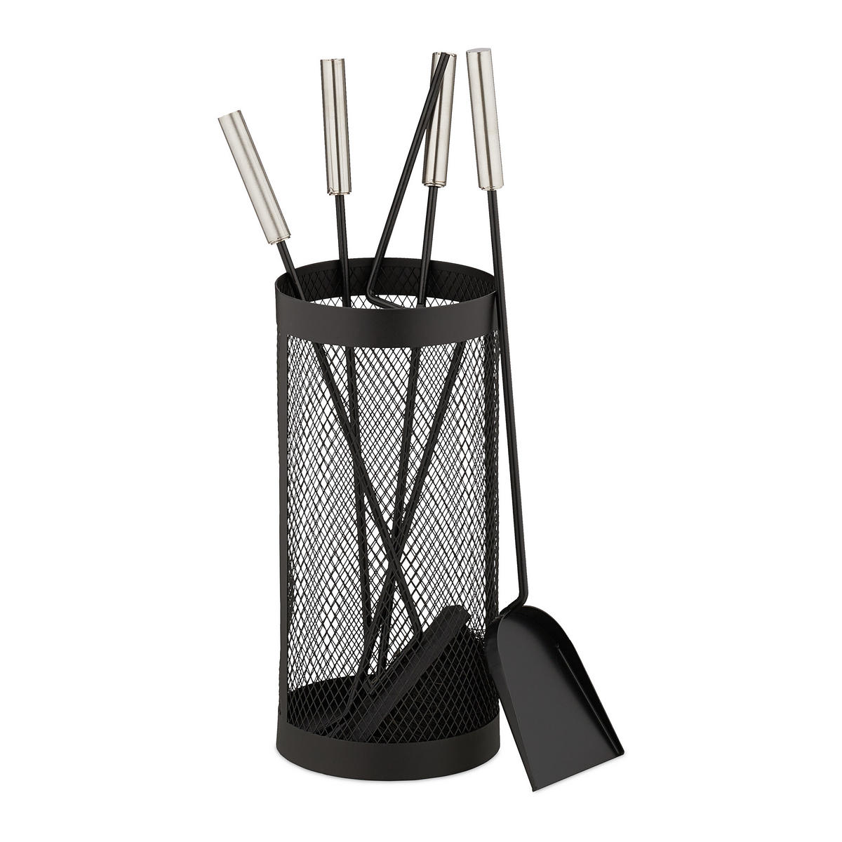 5-TLG.KAMINBESTECK-SET - Schwarz, Metall (30/56/30cm) - Relaxdays