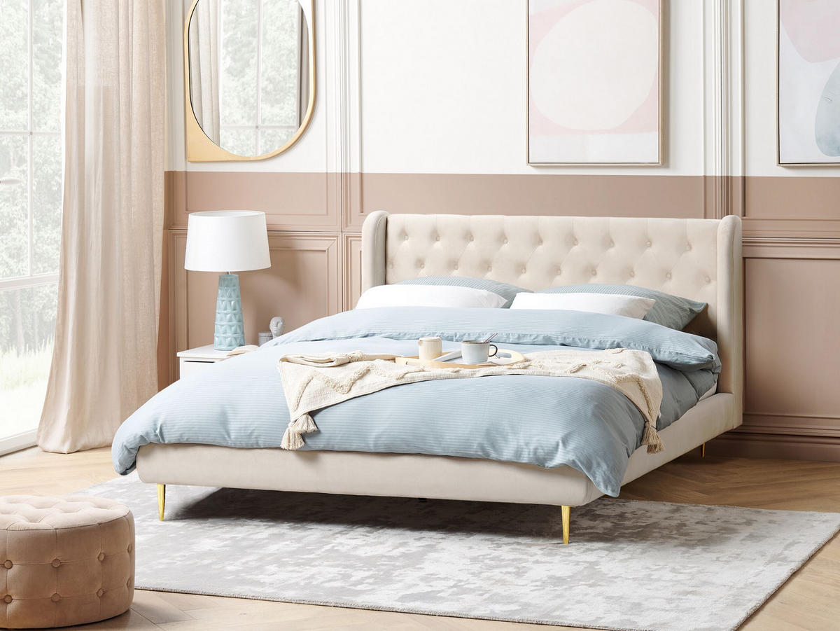 POLSTERBETT 180/200cm Beige Forbach - Beige, Textil (180/200cm) - Beliani
