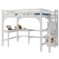 HOCHBETT 140/200 cm mit L-förmigem Schreibtisch, offenem Kleiderschrank und Stauraumtreppe, Kiefer/MDF, Weiß - Weiß, Holzwerkstoff (140/200cm) - Redom