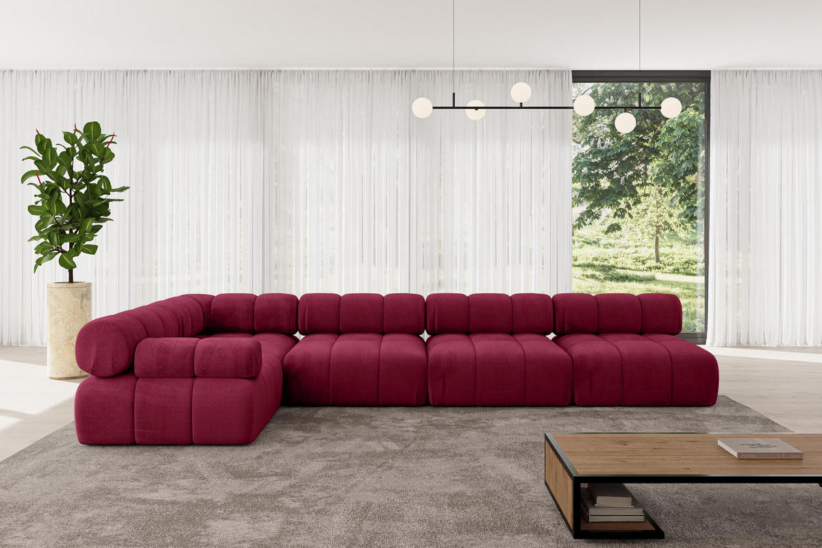 ECKSOFA modulares Sofa Mende-L3 - 380x190x70 cm Bordeauxrot Velours - Bordeaux, Holzwerkstoff/Textil (380/190cm) - ALTDECOR