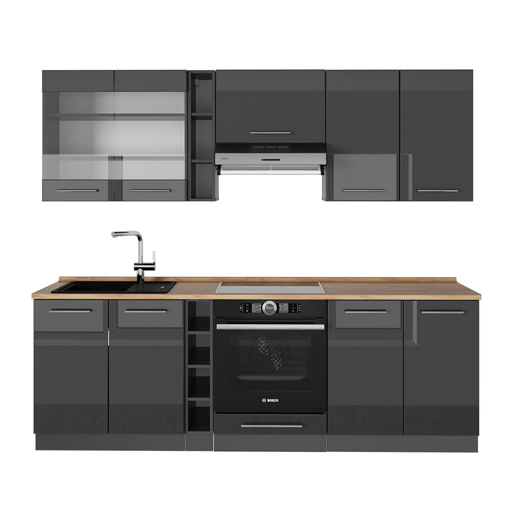 KUCHYŇSKÝ KOUT Fame-Line Antracitový vysoký lesk - antracitová/vysoce lesklá černá, kompozitní dřevo (235/81.6/60cm) - Vicco