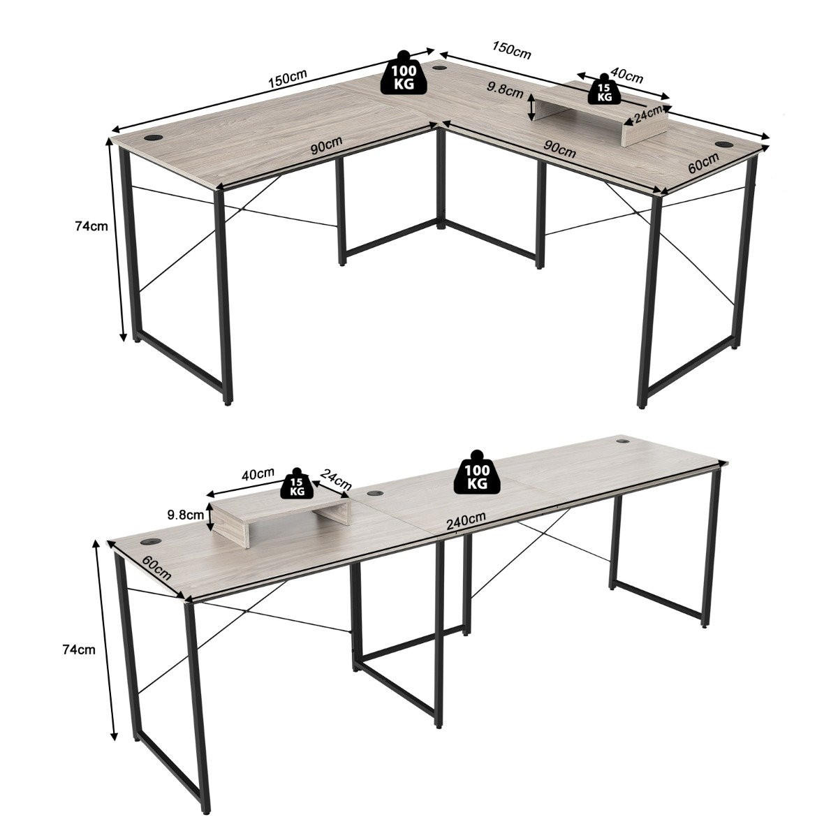 SCHREIBTISCH Hellgrau Holzwerkstoff 150/150/74 cm - Hellgrau, Holzwerkstoff (150/150/74cm) - Gemütlich Home