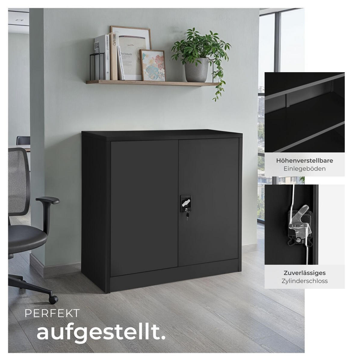 AKTENSCHRANK ,90 x 40 x 90 cm,schwarz - Schwarz, Metall (40/90/90cm) - tectake