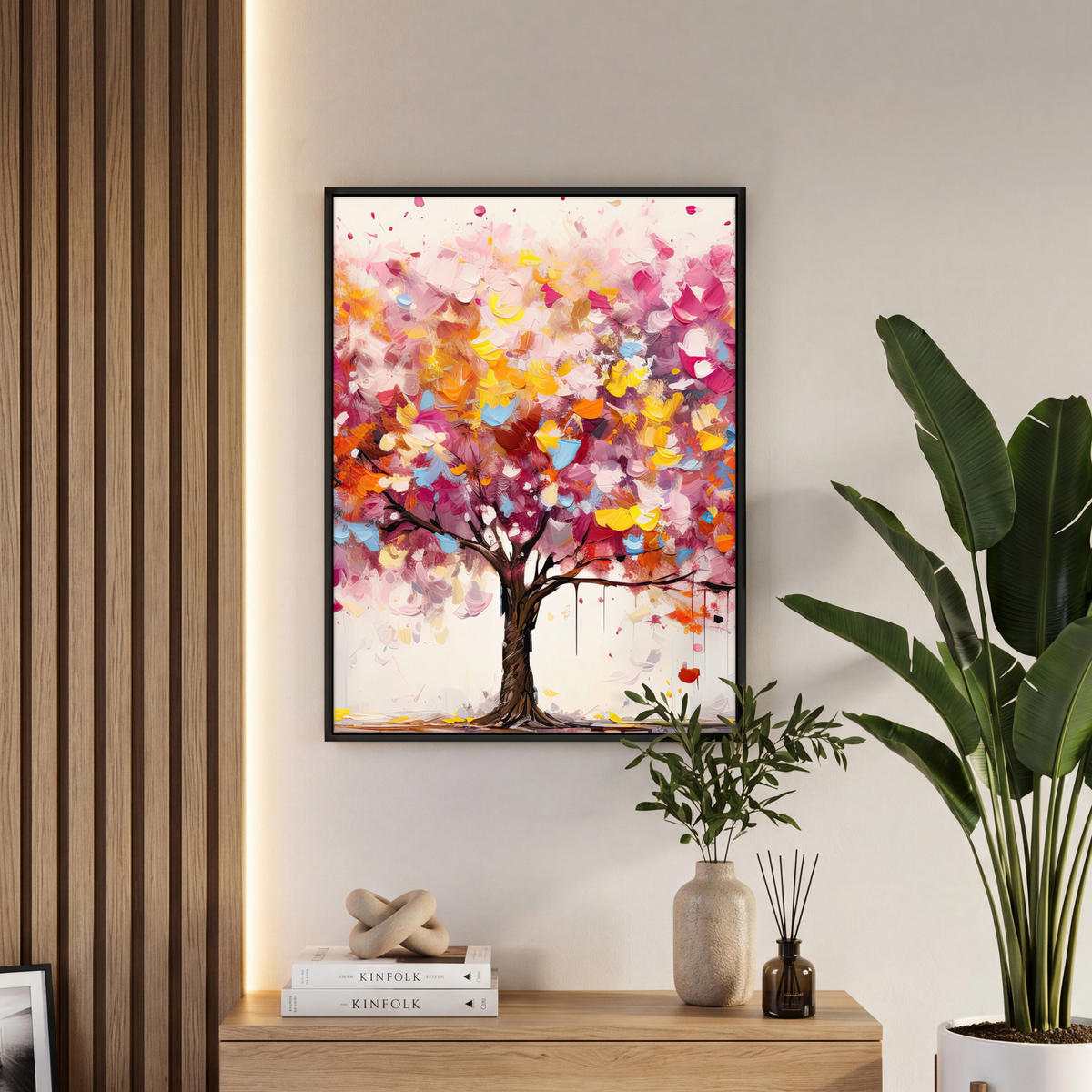 LEINWAND Bilder mit Rahmen - Aquarell - Baum - Kunst - Abstrakt - 50x70 - Multicolor, Textil (50/70cm) - MuchoWow