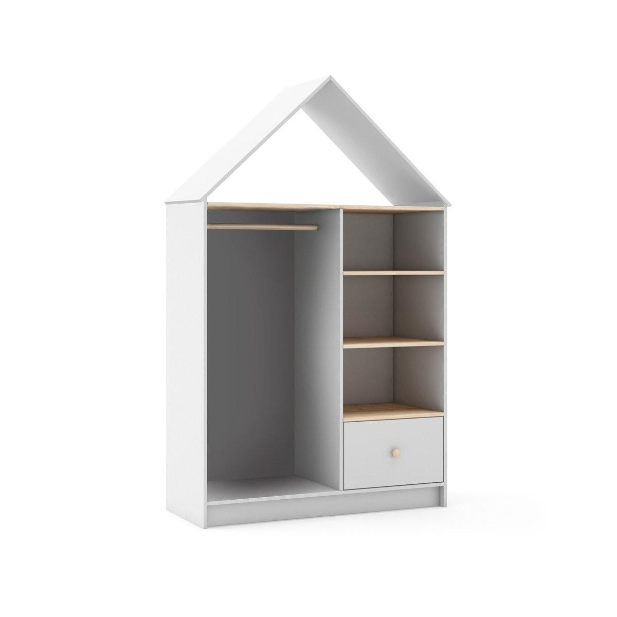 KLEIDERSCHRANK mit 3 Nischen, 1 Schublade und 1 Kleiderstange H180 cm 45/110/180 cm - Weiß, Holzwerkstoff (45/180/110cm) - Calicosy
