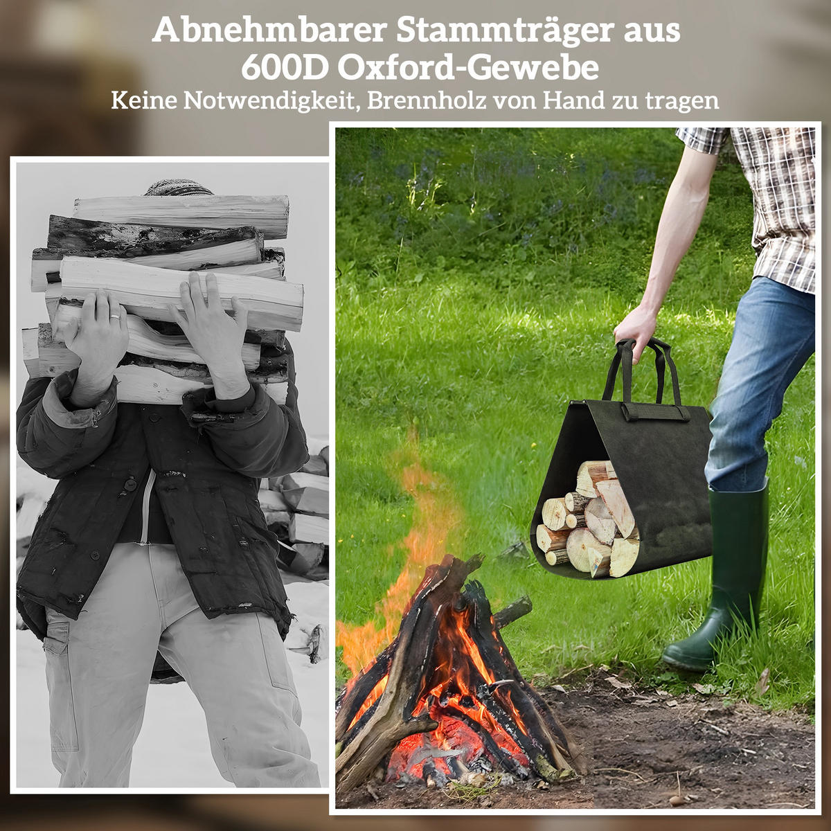 KAMINHOLZREGAL bis 50 kg - Schwarz, Metall (34/44/49cm) - Outsunny
