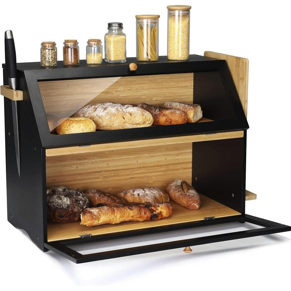 BROTKASTEN Bambus Schwarz 50 cm - Multicolor, Naturmaterialien (24.9/36.8/50cm)