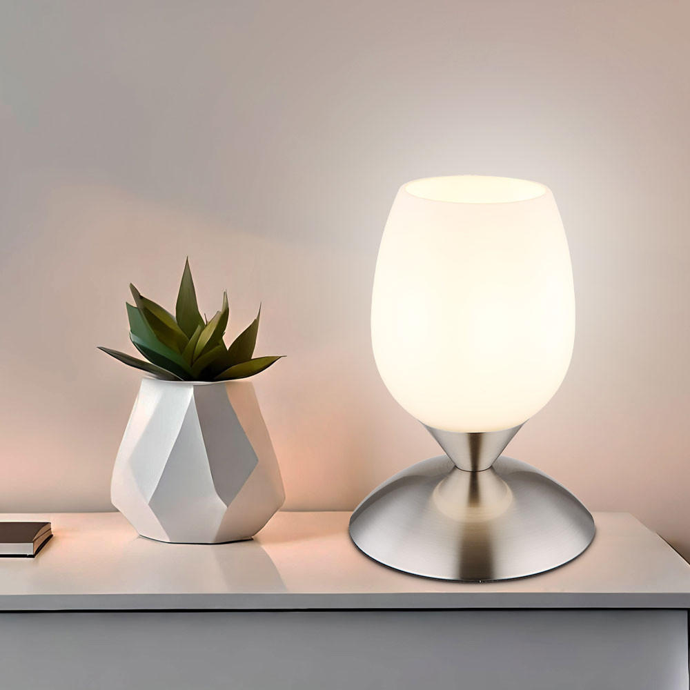 TISCHLEUCHTE Metall Silber mit Glas Opal - Silberfarben, Glas (12.5/12.5/18cm) - Globo Lighting