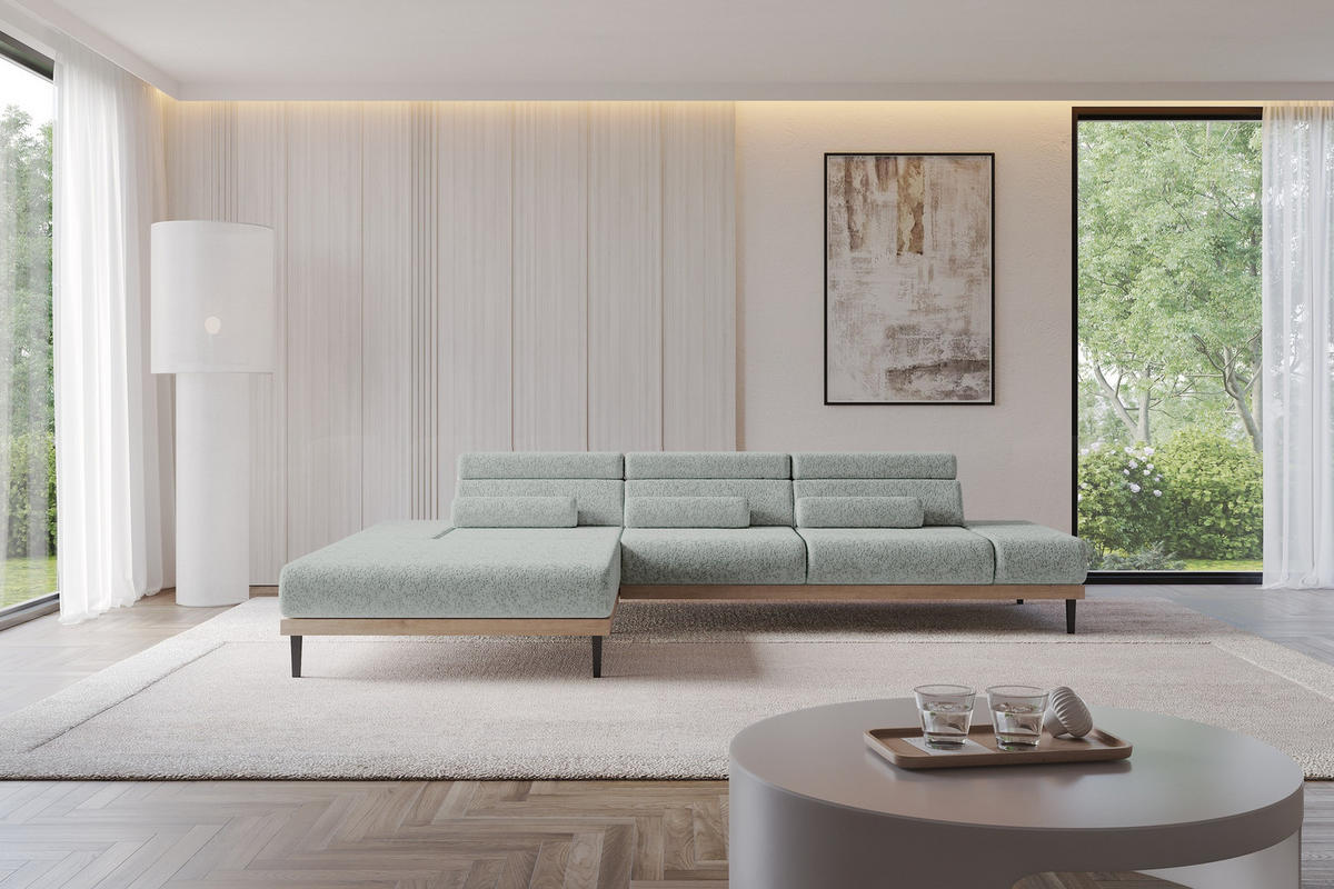 ELEKTRISCHES ECKSOFA Links MONA 316x205x85 Grün Velours - Mintgrün, Holzwerkstoff/Textil (316/205cm) - ALTDECOR