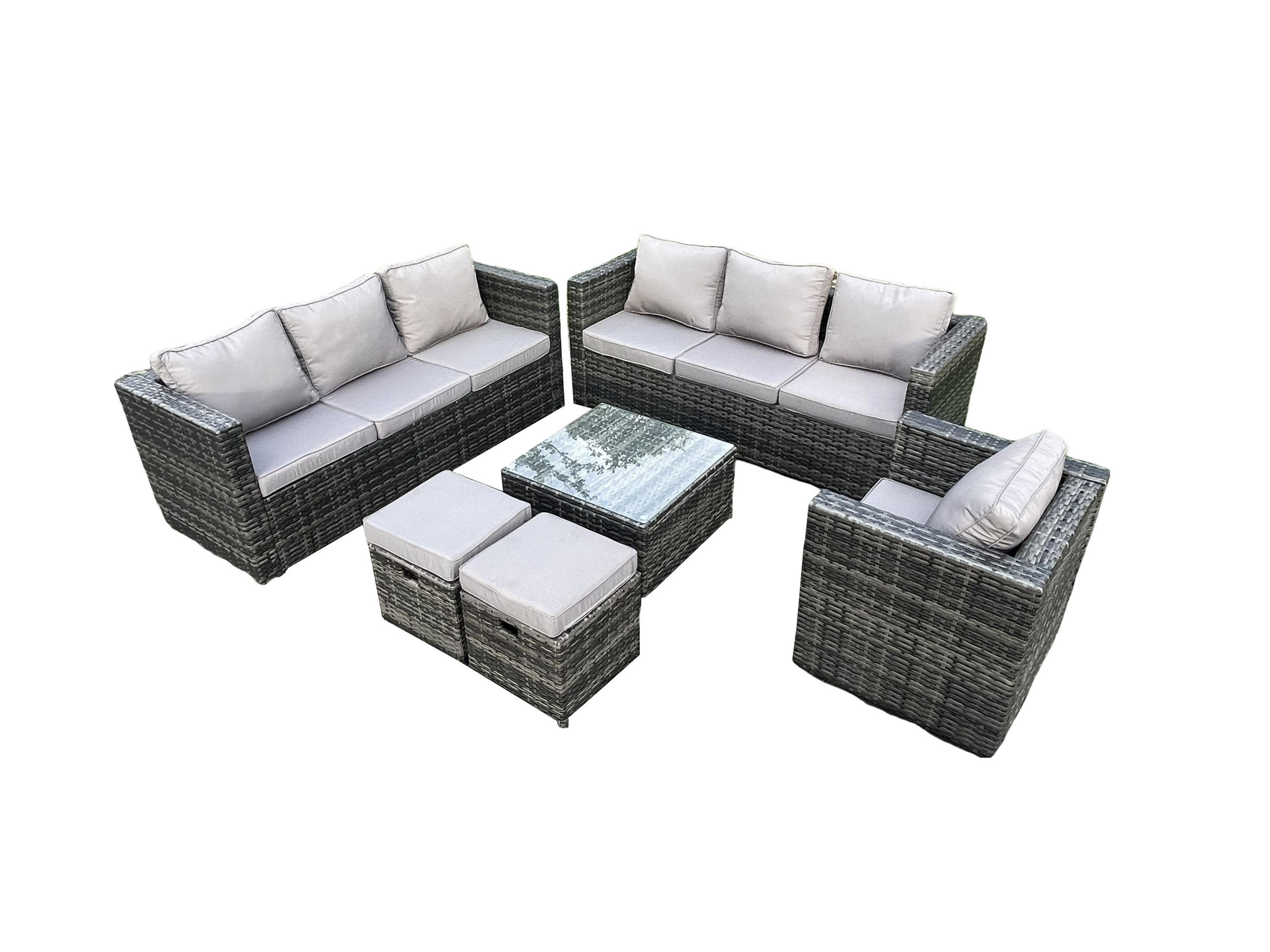 GARTENTISCHGRUPPE Polyrattan 9-Sitzer - Dunkelgrau, Metall - Fimous