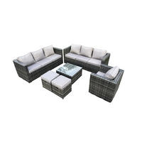 GARTENTISCHGRUPPE Polyrattan 9-Sitzer - Dunkelgrau, Metall - Fimous