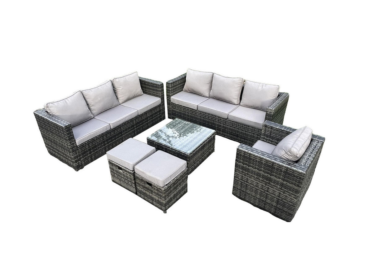 GARTENTISCHGRUPPE Polyrattan 9-Sitzer - Dunkelgrau, Metall - Fimous