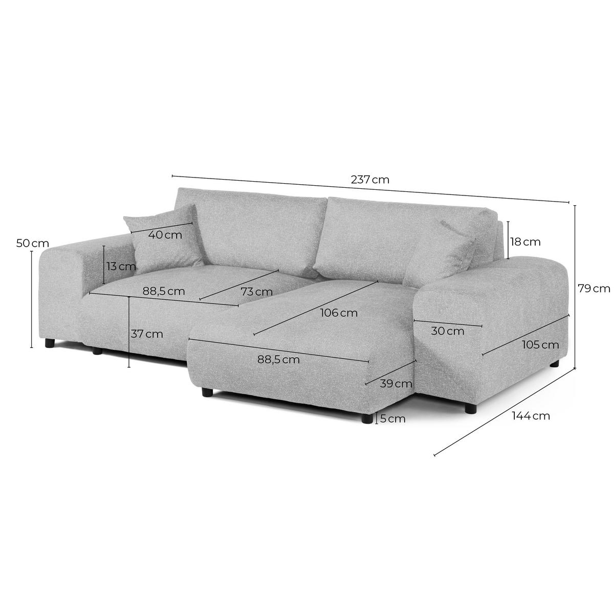ECKSOFA Plüsch 237x144x79 beige PAULINA - Beige, Kunststoff (237/144cm) - Massivmoebel24