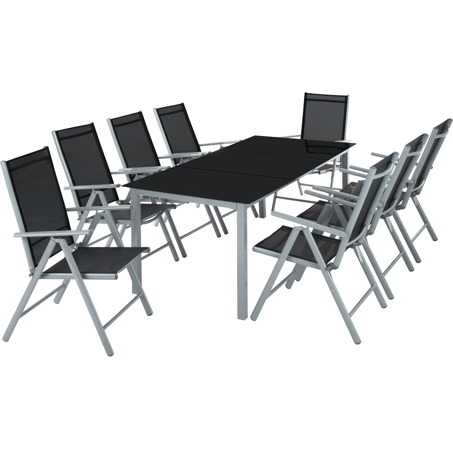 SITZGRUPPE Pompeii,Tisch mit Sicherheitsglasplatten und Ausgleichsschrauben,silber - Silberfarben, Naturmaterialien/Kunststoff - tectake