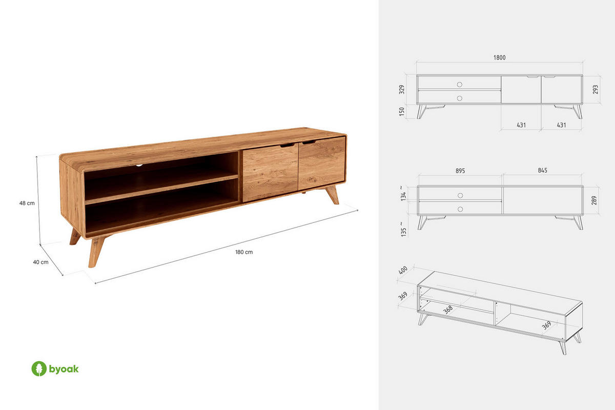 GREG HIFI-SCHRANK Kernbuche - Kernbuche, Holz (180/48/40cm) - byoak