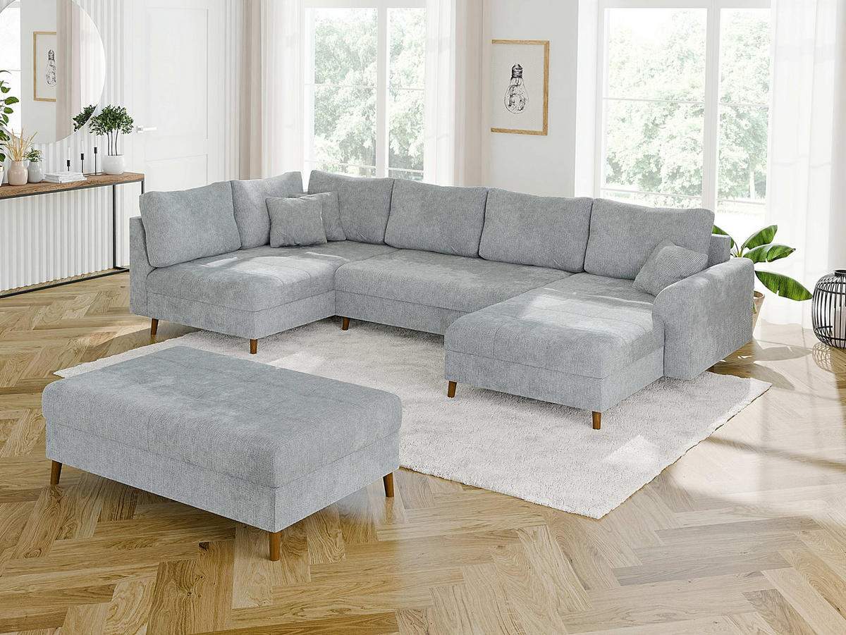 HOCKER Sigurd Hellgrau Chenille - Hellgrau/Braun, Holz/Textil (118/40/73cm) - S-Style Möbel