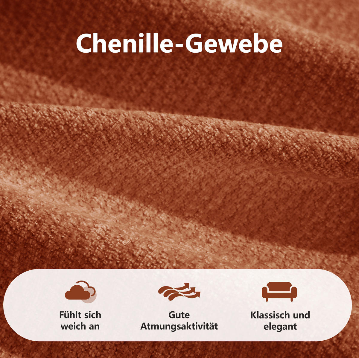 SOFA 264/97/68 cm in Orange, modular mit Chenille-Bezug und Karosteppung - Orange, Textil (97/68/264cm) - Flora Grace