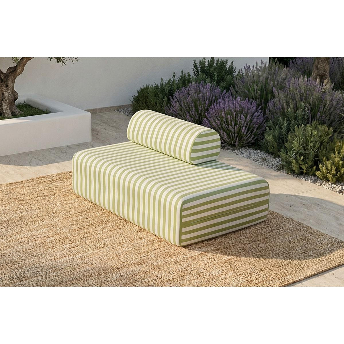 ZWEISITZER-GARTENSOFA mit Streifen in Weiß und Anisgrün - Hellgrün, Textil (95/70.5/148cm)