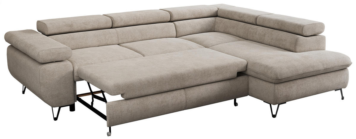 ECKSOFA PEDRO L Beige Struktur - Rechts Seite - Beige/Schwarz, Textil/Metall (273/208cm) - MKS