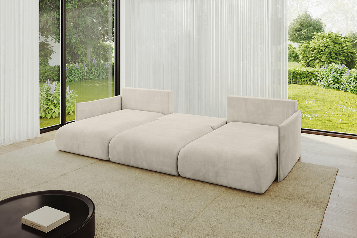 WOHNLANDSCHAFT mit Schlaffunktion und Bettkasten ONESK-U 317x177x72 Ecru Velours - Ecru, Holzwerkstoff/Kunststoff (317/72/177cm) - ALTDECOR