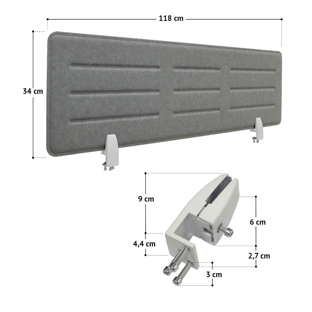 SICHTBLENDE Schreibtisch 118x34 cm Grau - Grau, Textil (1.5/118/34cm) - SVITA
