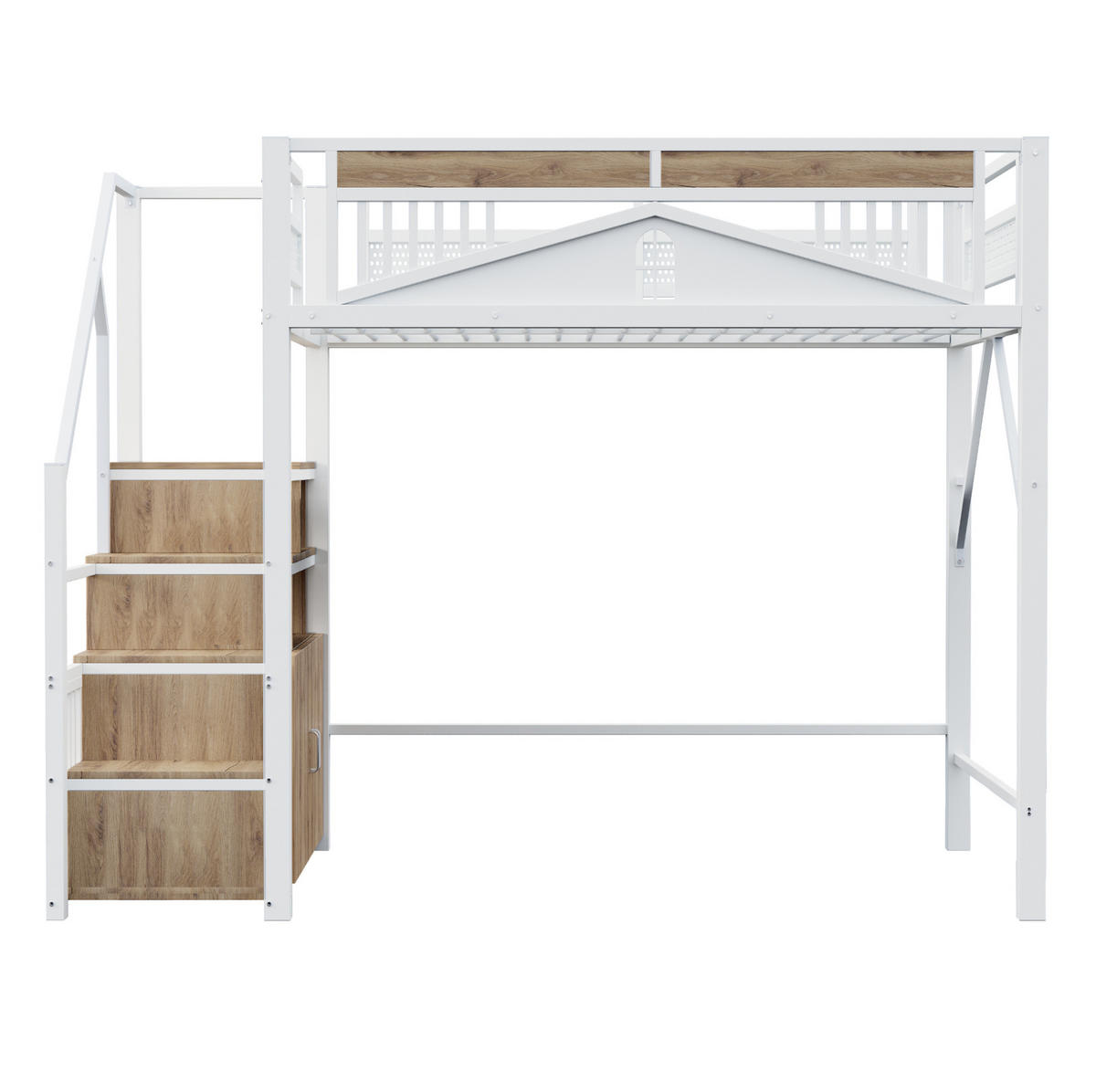 HOCHBETT aus Metall und Holz 140x200 cm Weiß mit Stauraumtreppe und Fenster-Sicherheitsgitter - Weiß, Metall (90/200cm) - IVMEU