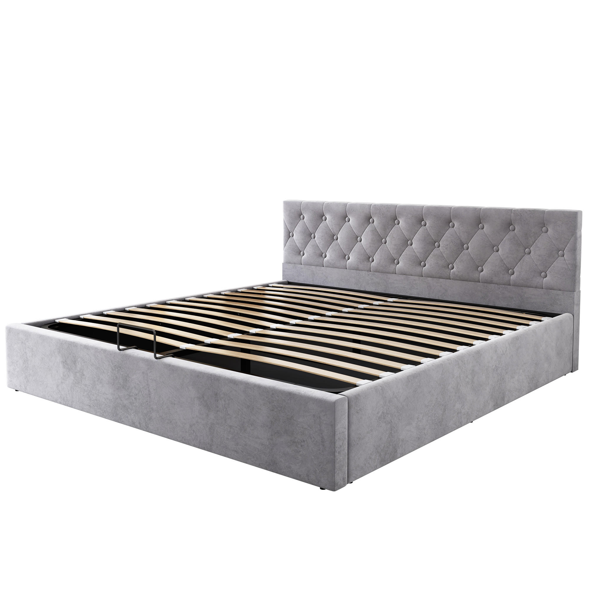 POLSTERBETT 180/200 cm in Grau Samt - Grau, Holz/Textil (180/200cm) - KOMHTOM