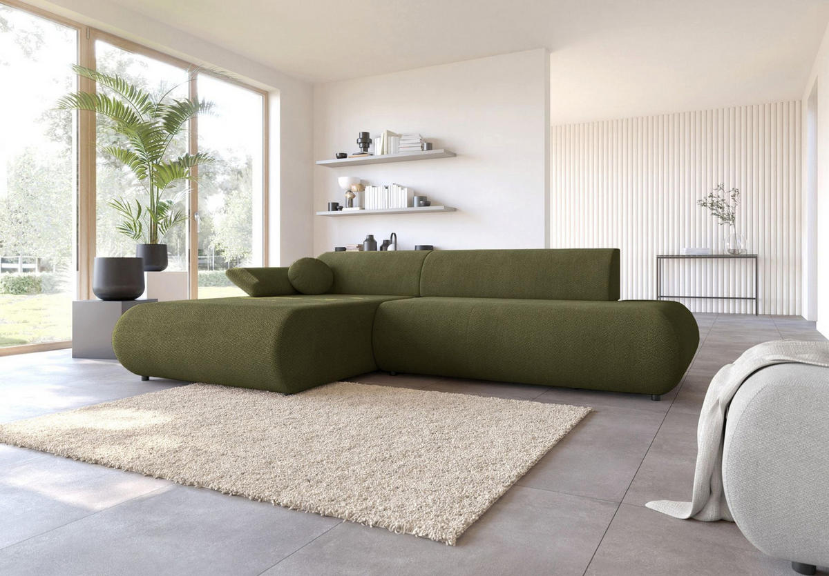 ECKSOFA Armone Olivgrün Chenille - Schwarz/Olivgrün, Kunststoff/Textil (286/173.5cm) - Selsey