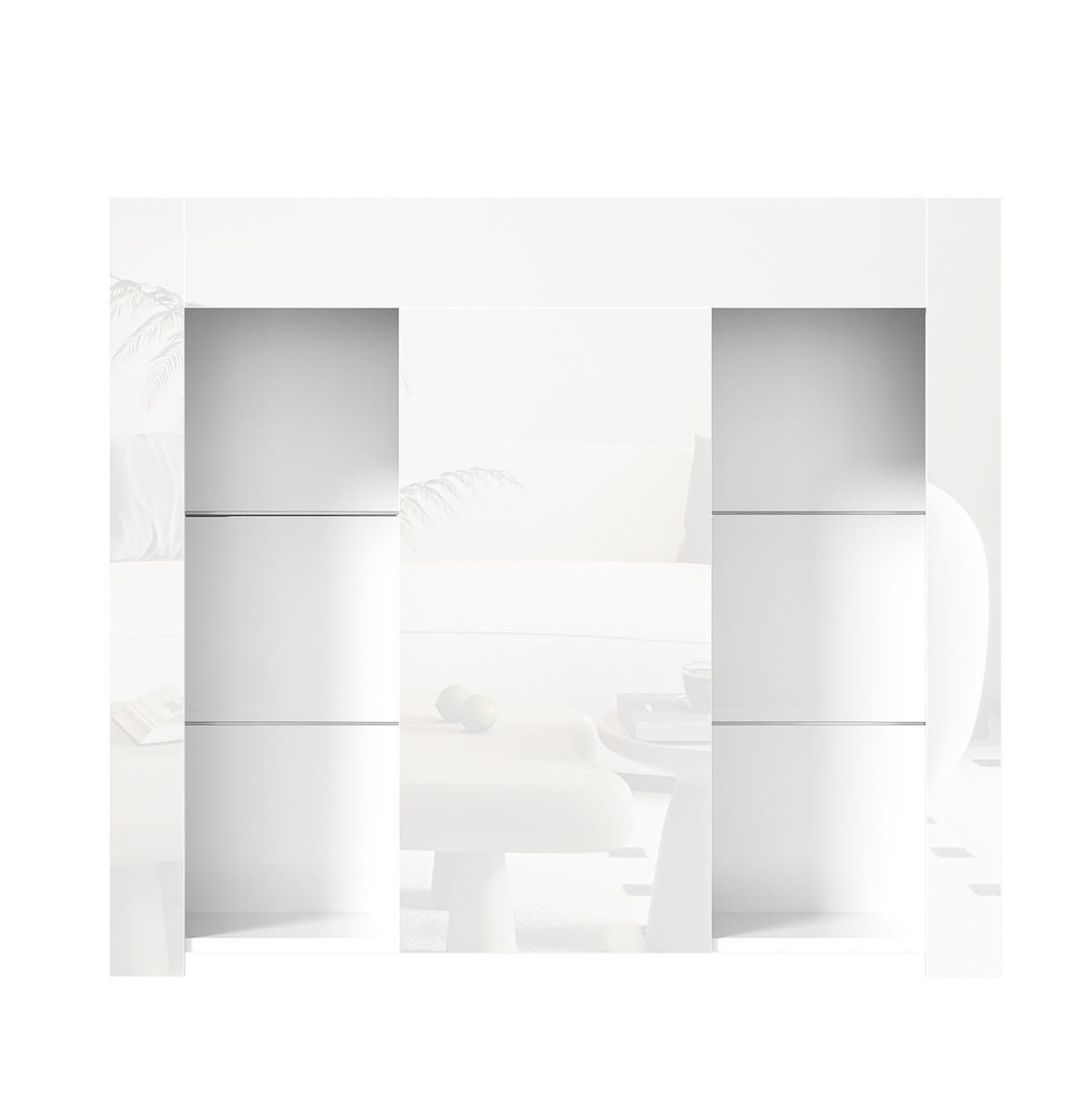 SIDEBOARD aus Spanplatte 95x35x83 cm Weiß mit Hochglanzfront, Glasregalen und Schranktür - Weiß, Holzwerkstoff (95/83/35cm) - Modfu