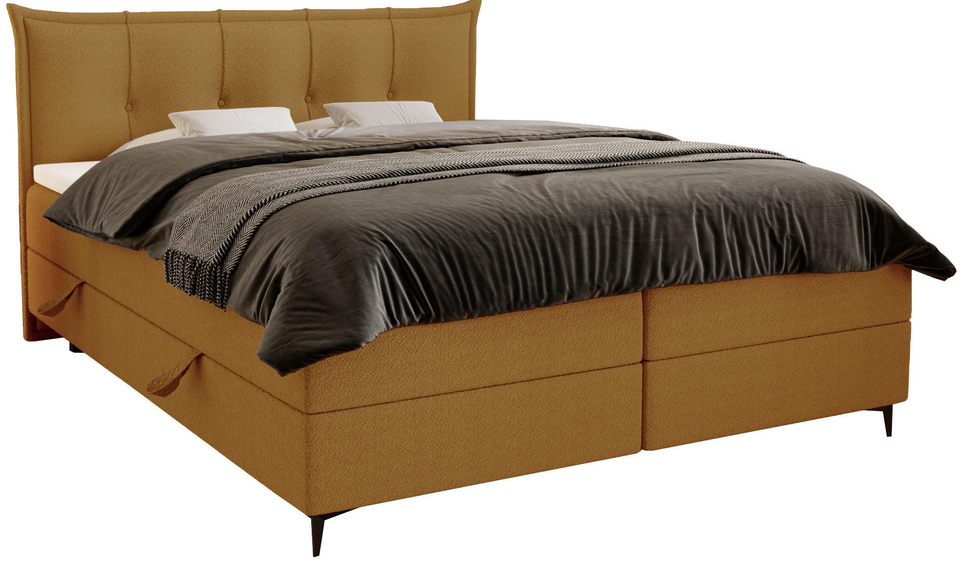 BOXSPRINGBETT Boucle 180x200 Liron mit Kissen-Kopfteil und Matratze, Orange - Beige, Holz/Textil (180/200cm) - Emporius