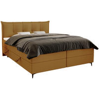 BOXSPRINGBETT Boucle 180x200 Liron mit Kissen-Kopfteil und Matratze, Orange - Beige, Holz/Textil (180/200cm) - Emporius
