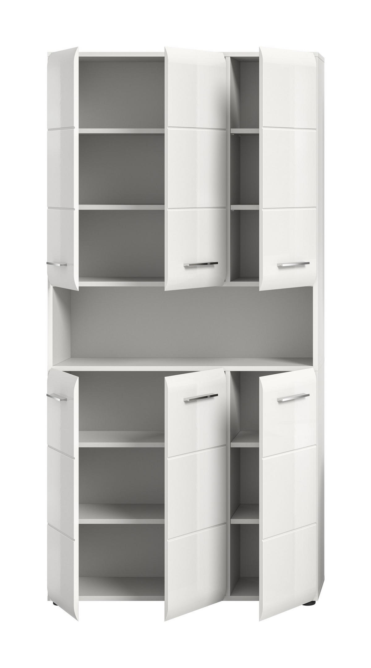 MEHRZWECKSCHRANK Alba (B/H/T: ca. 90/185/30 cm) in Weiß/weiß hochglanz - Weiß, Holzwerkstoff (90/185/30cm)