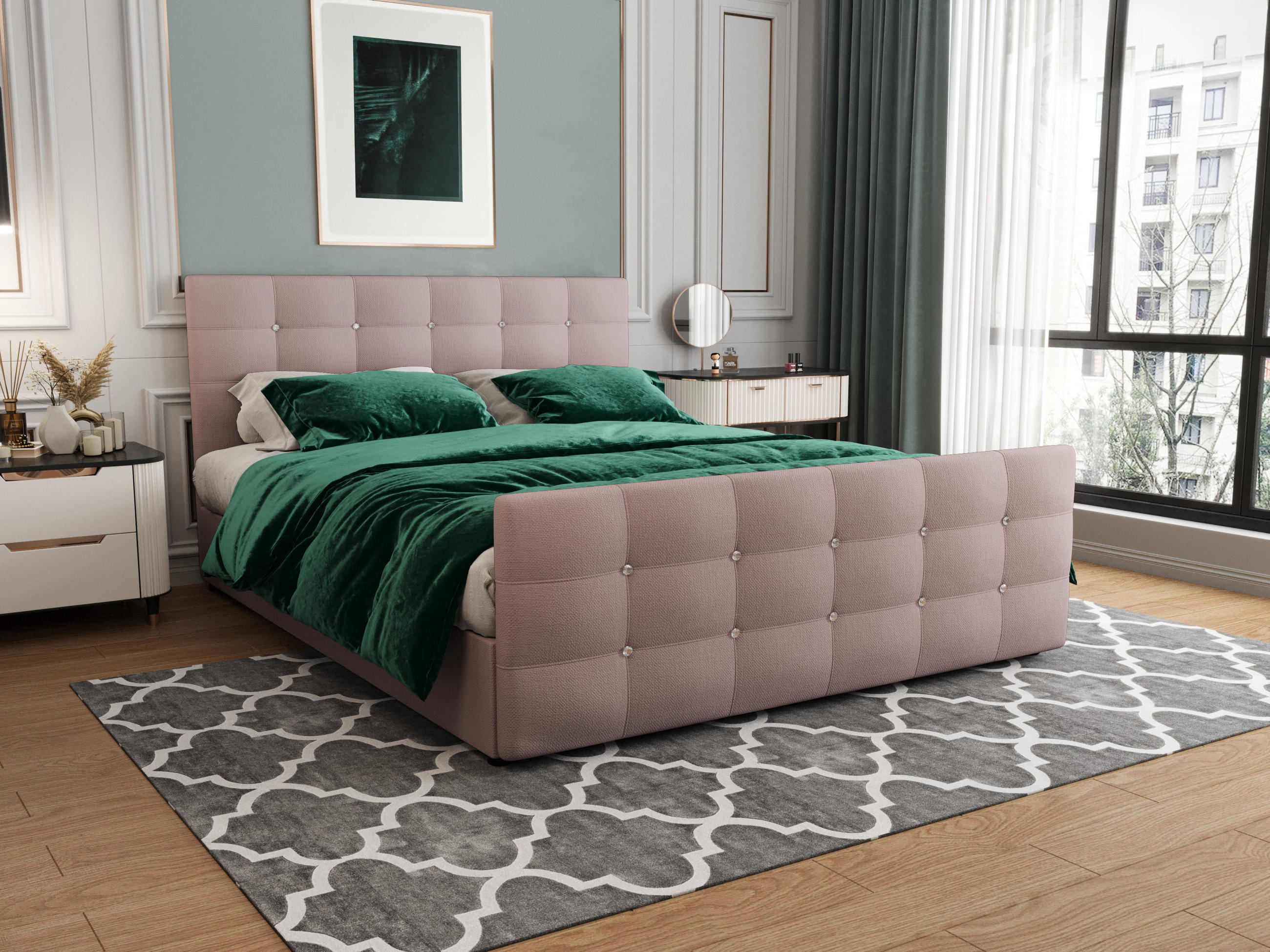 BOXBETT KLEO 140x200, mit Matratze H3, Bonell und Topper, Cosmic 14 - Rosa, Holz/Kunststoff (140/200cm) - Bedante
